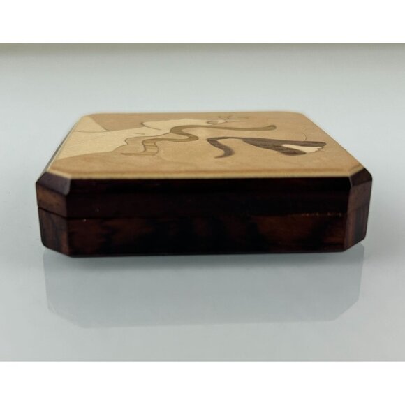 Vintage Inlaid Marquetry Compact Hand Mirror Art Nouveau Deco Lady Swivel Wood - Picture 6 of 10